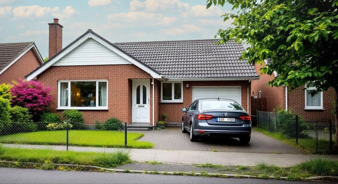Bungalow mit Backstein, Garage und geparktem Auto – Immobilie verkaufen